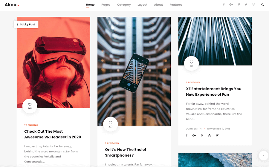 A screenshot of the Akea WordPress theme.