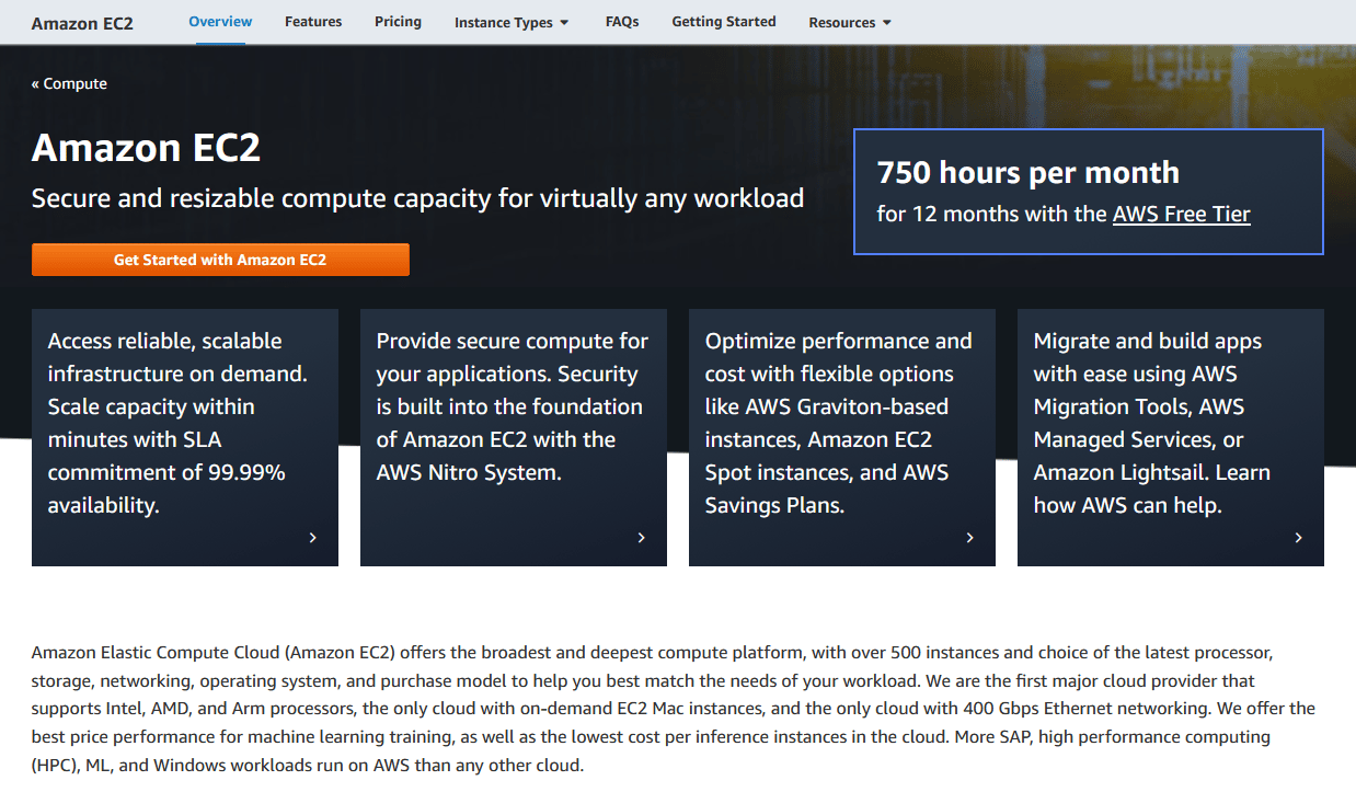 Amazon EC2 homepage