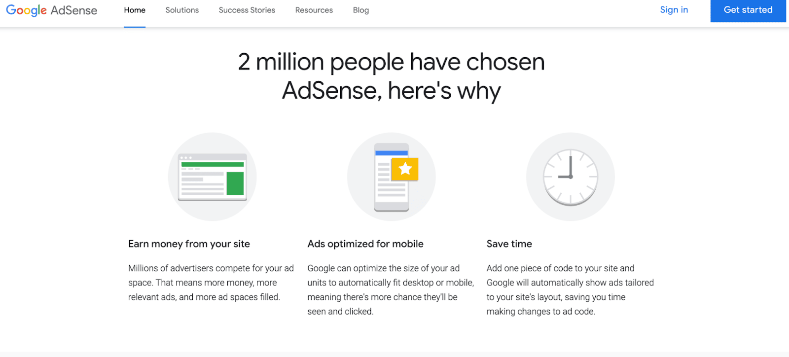 The homepage for Google AdSense