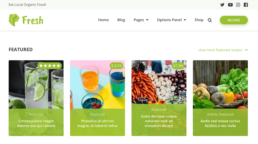 Ein Screenshot des recht farbenfrohen Fresh WordPress Themes