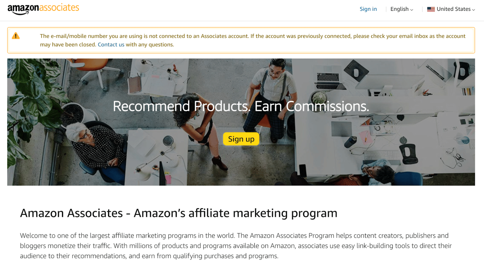 Die Homepage für Amazon Associates