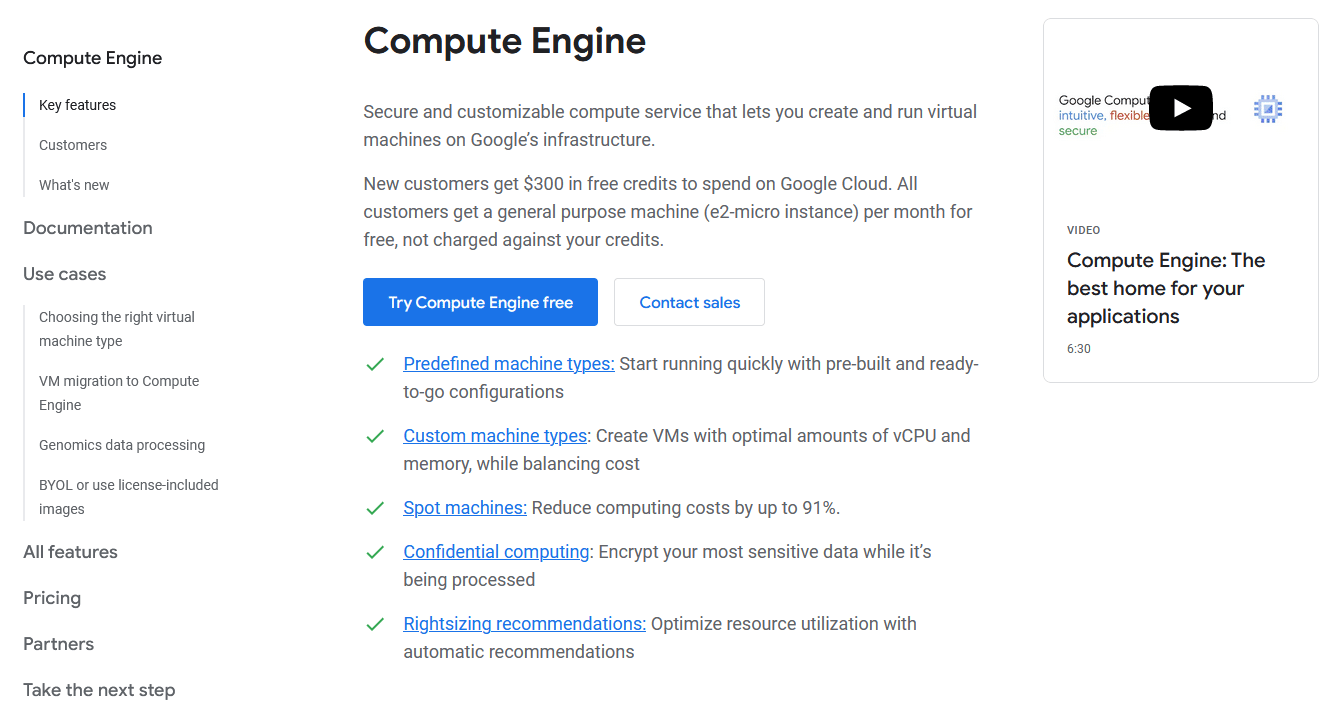 Google Compute Engine ana sayfası
