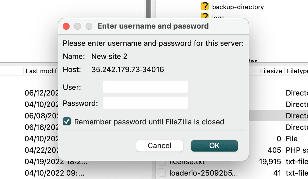 Inserire il nome utente e la password
