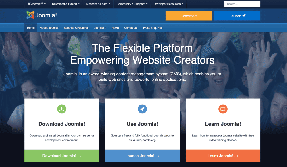 La page d'accueil de Joomla.