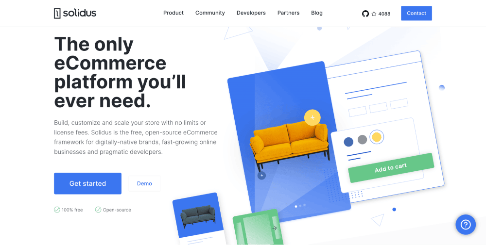 Homepage van het Solidus opensource e-commerce platform.