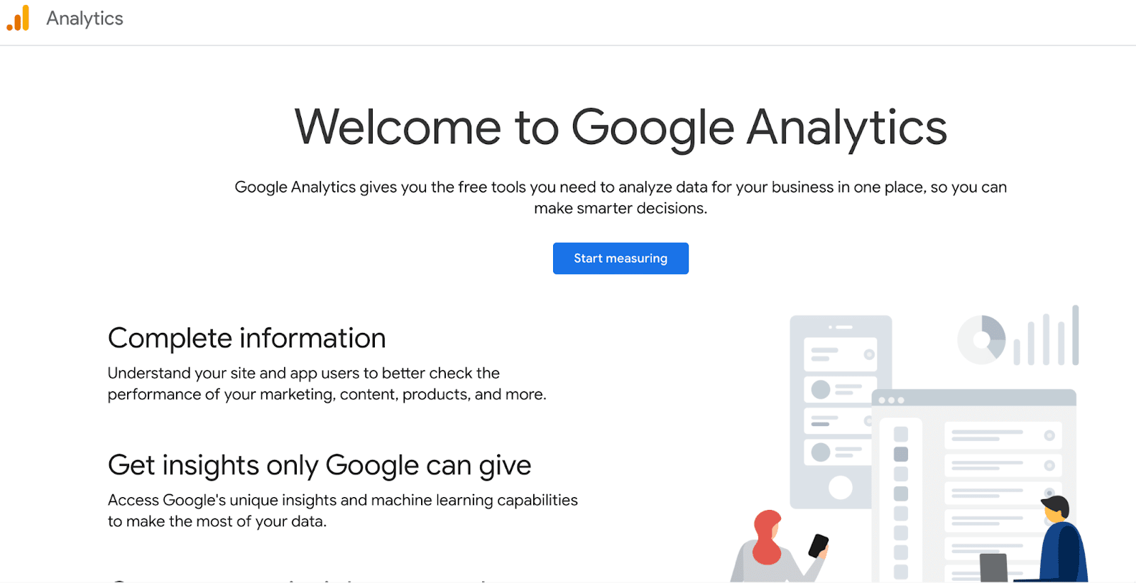 Startseite von Google Analytics