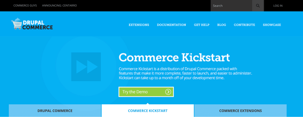 Drupal Commerce's homepage that says, 