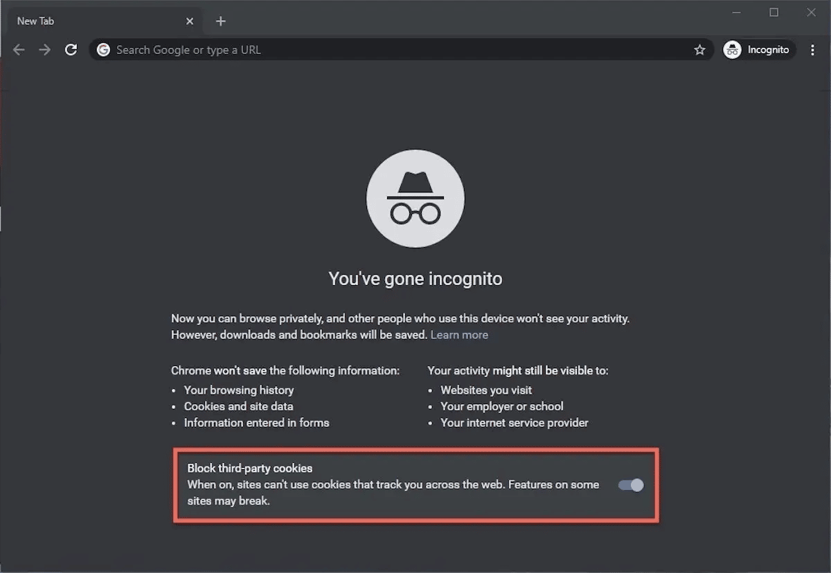 Blocking third-party cookies in incognito mode