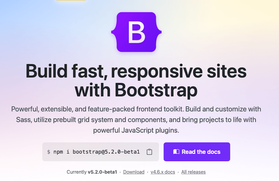 Captura de pantalla de la página de inicio de Bootstrap.