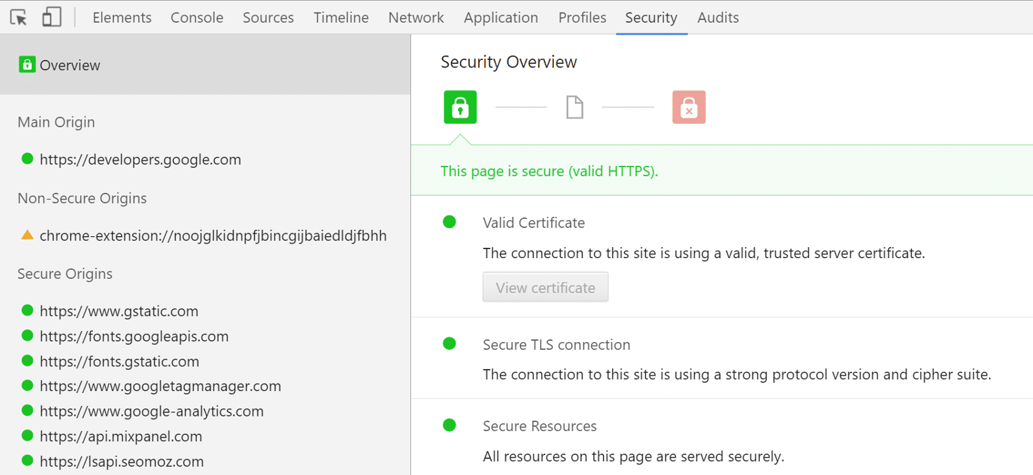 Comprobar HTTPS en Chrome Devtools