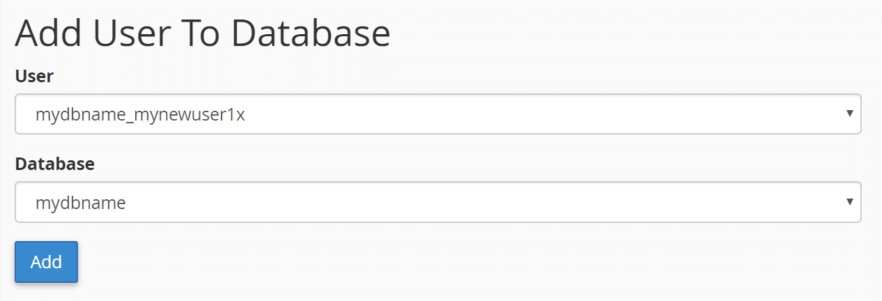 Add user to database in cPanel.
