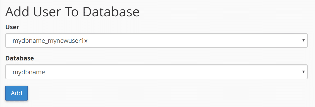 Adicionar usuário ao banco de dados no cPanel