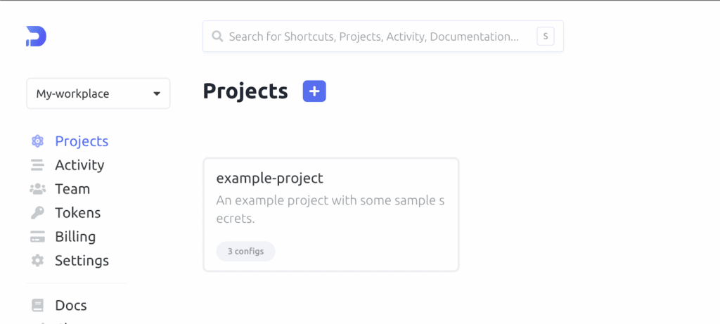 Doppler's projects section showing one project named example-project.