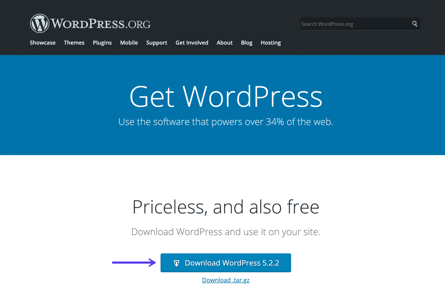 WordPress download page.