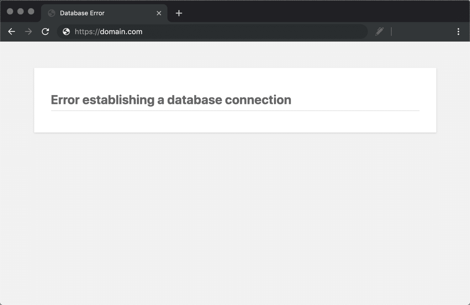El mensaje de Error al establecer una conexión con la base de datos en Chrome.
