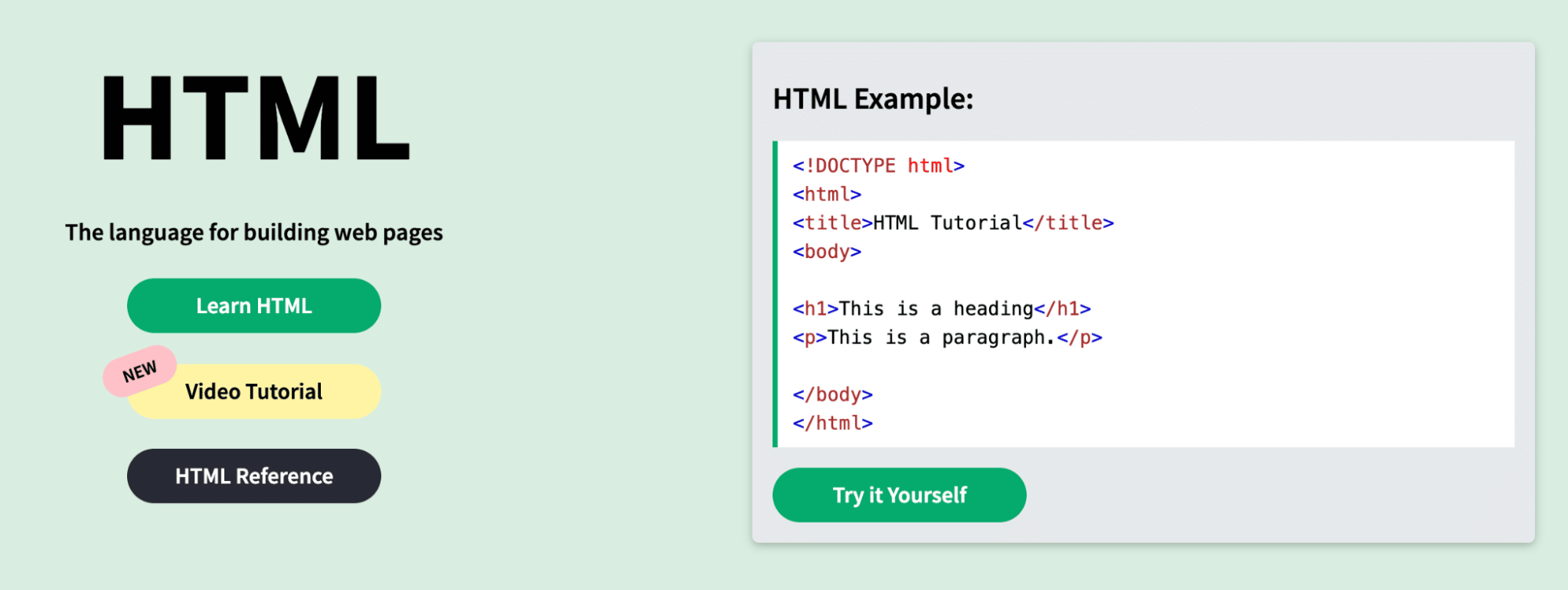 Schermata con uno snippet di esempio di codice HTML
