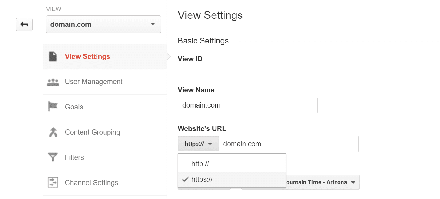 Atualizando a visão do Google Analytics para HTTPS