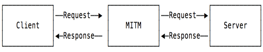 Un diagrama de flujo de un ataque "machine-in-the-middle" (MIDM) a un nodo.