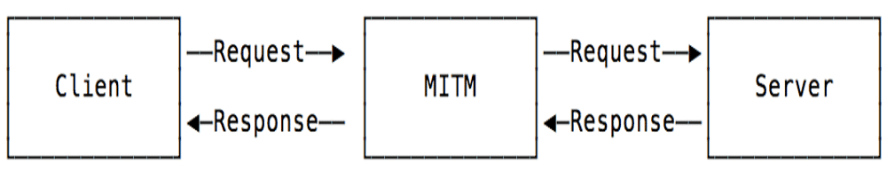 Diagramma di flusso di un attacco Node machine-in-the-middle (MIDM).