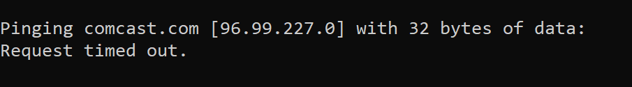 A screenshot of an unsuccessful ping