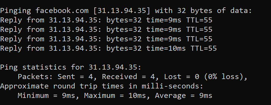 Ping results displayed