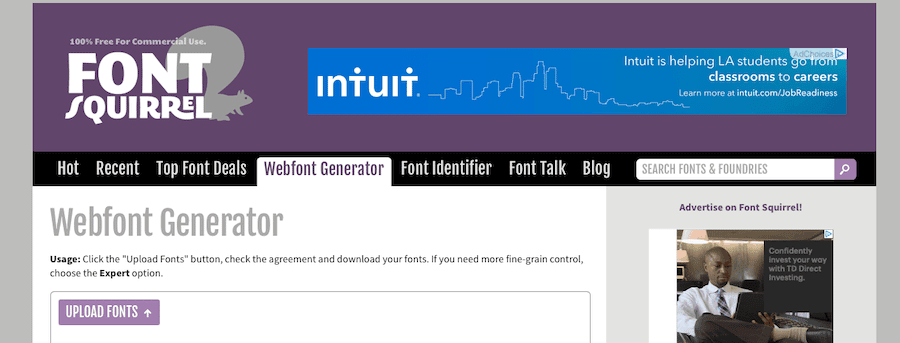 Screenshot of the Webfont Generator