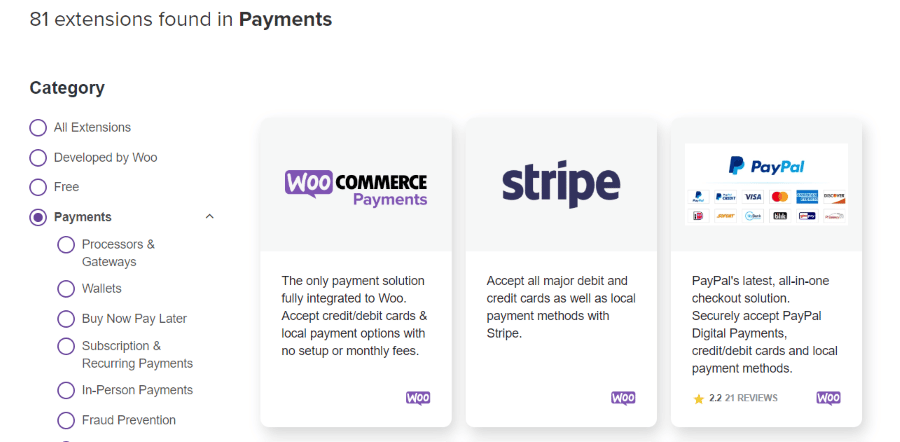 A screenshot of WooCommerce payment gateways