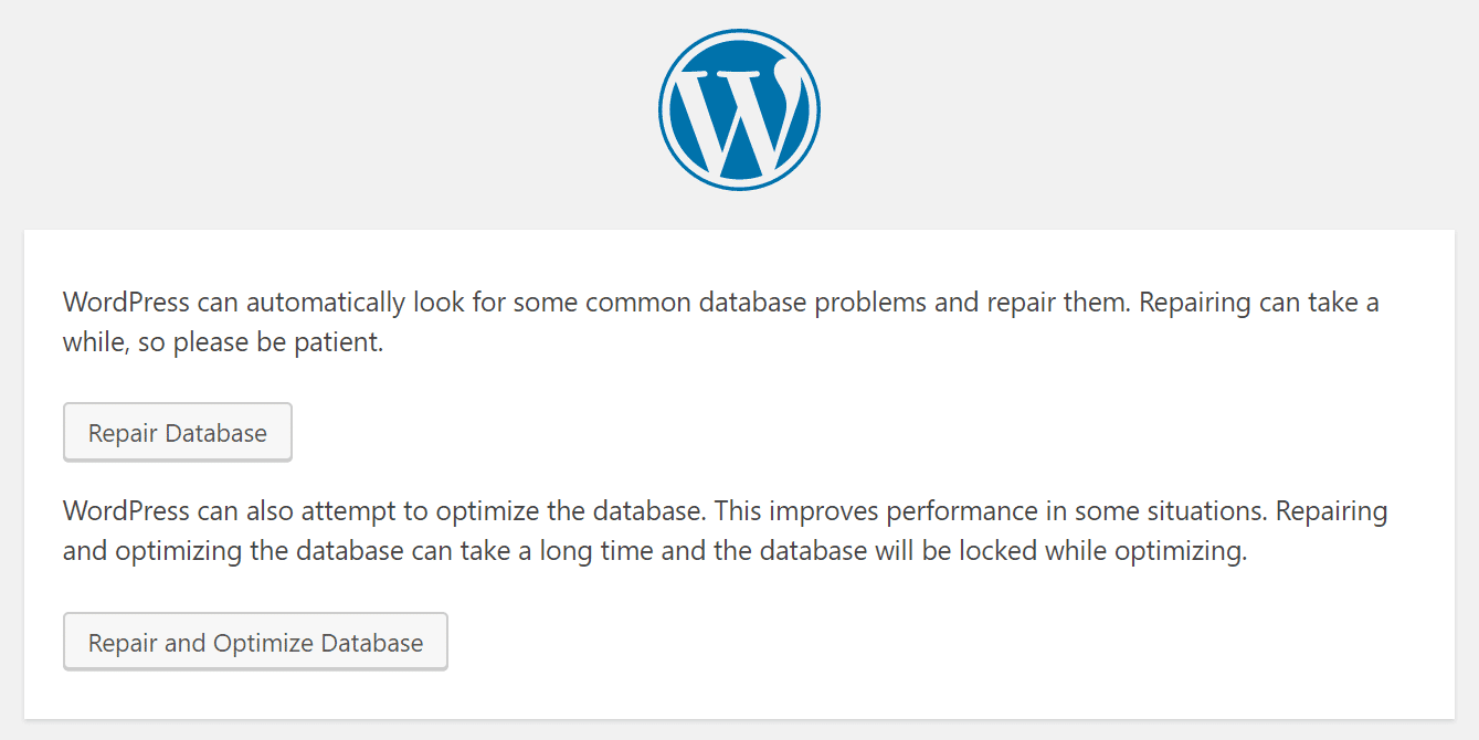 Repair and optimize database in WordPress.