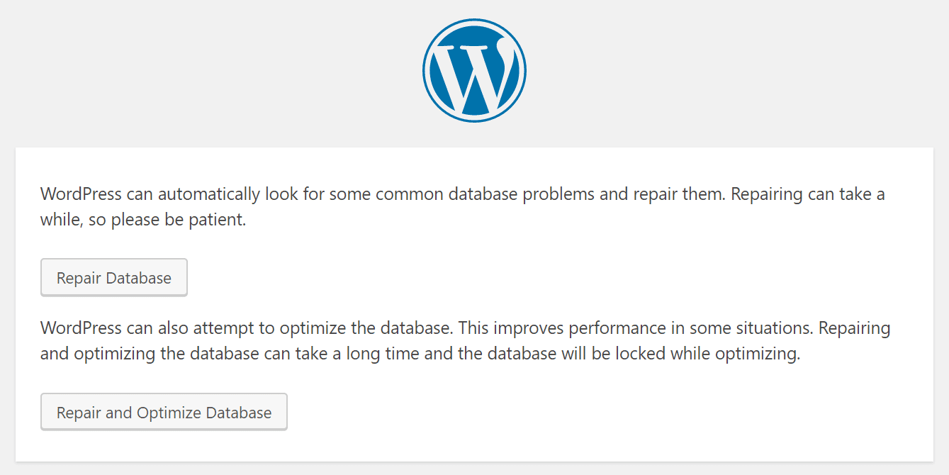 Repair and optimize database in WordPress