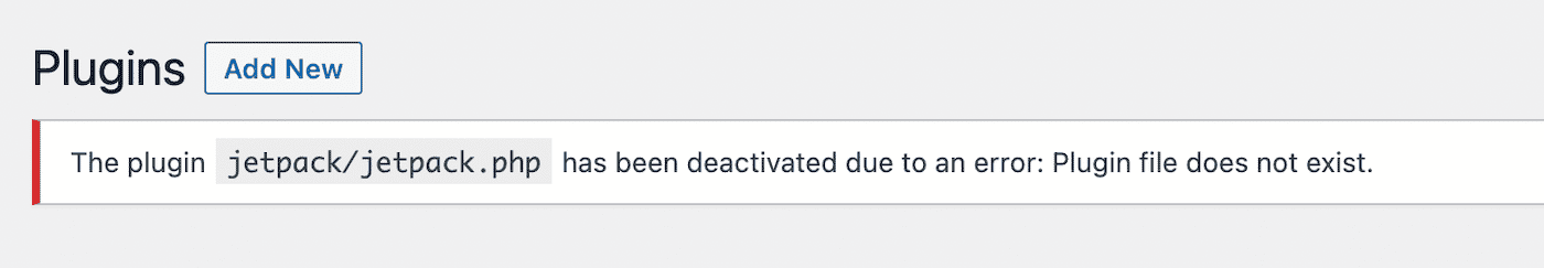 WordPress letting you know the plugin was deactivated