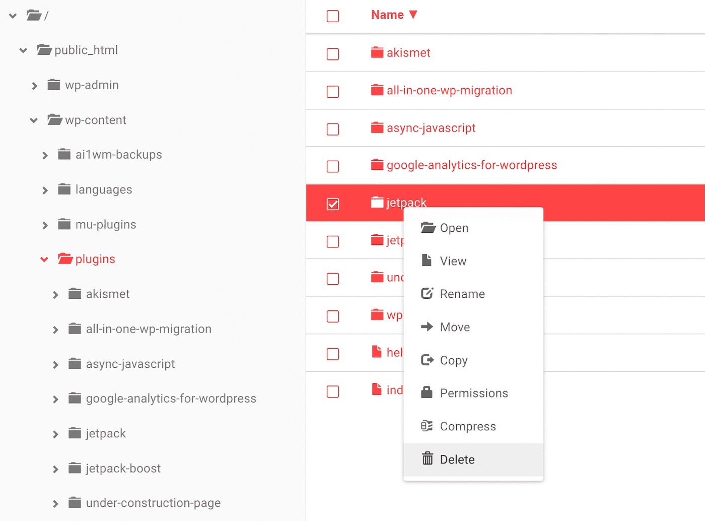 Ricorda di eliminare solo il plugin, non l’intera cartella plugins