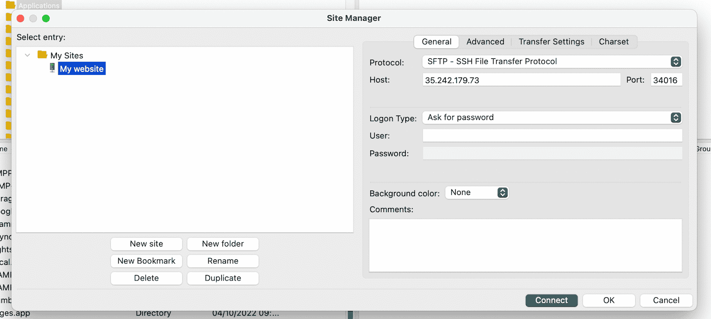 Copy and paste your host name and port number and click connect