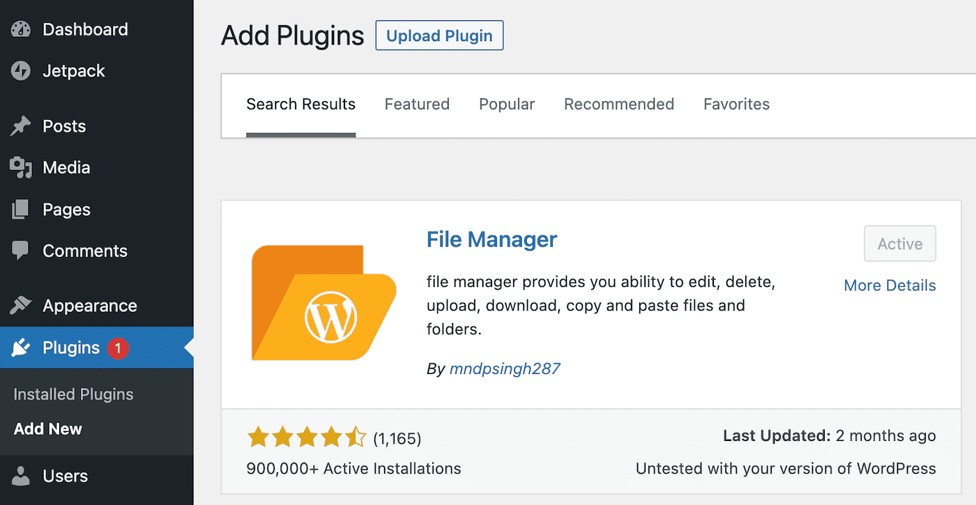 Installare e attivare il plugin File Manager