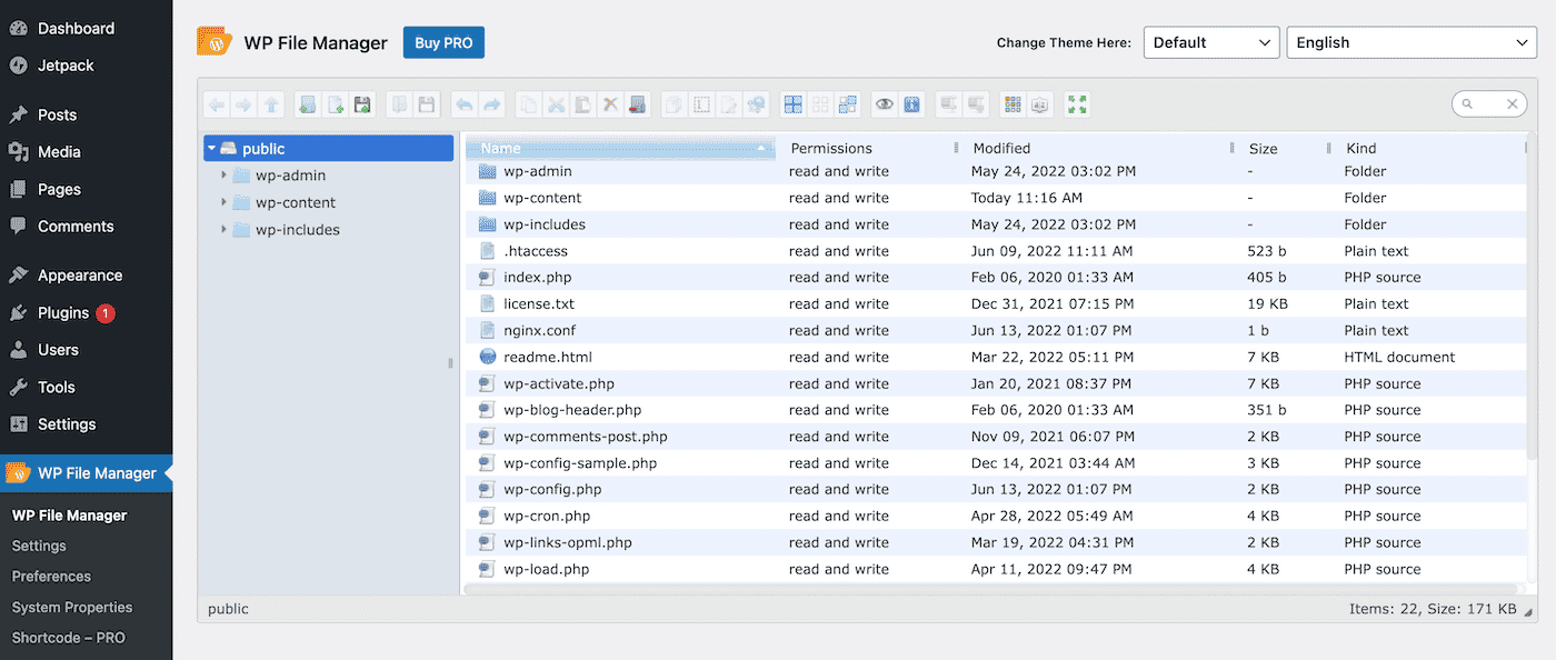 Clique na aba WP File Manager