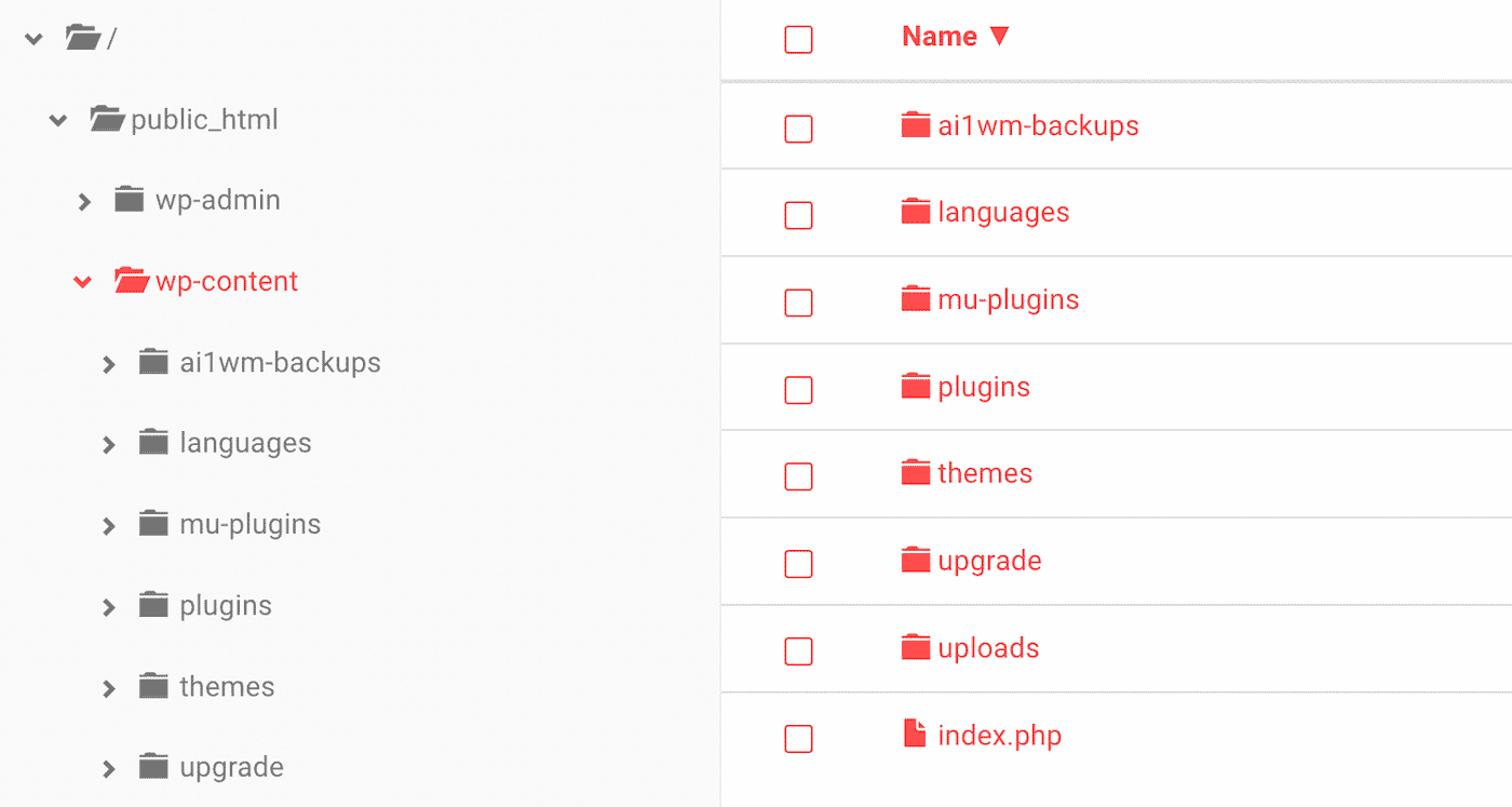 Wähle den Ordner plugins oder themes