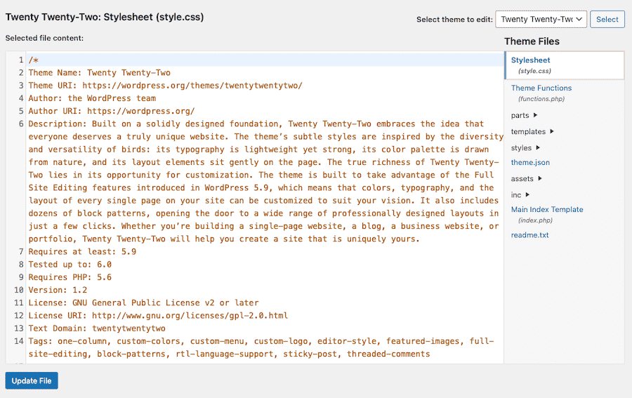 The Twenty Twenty-Two WordPress’s theme editor