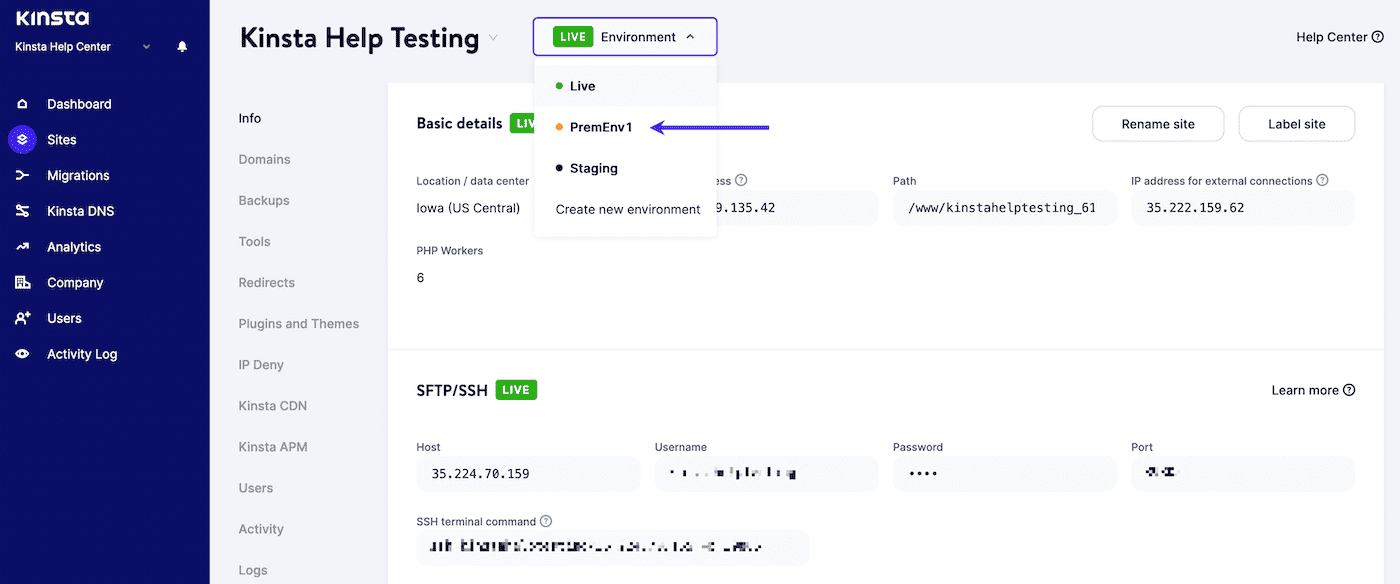 MyKinstaのプレミアムステージング環境