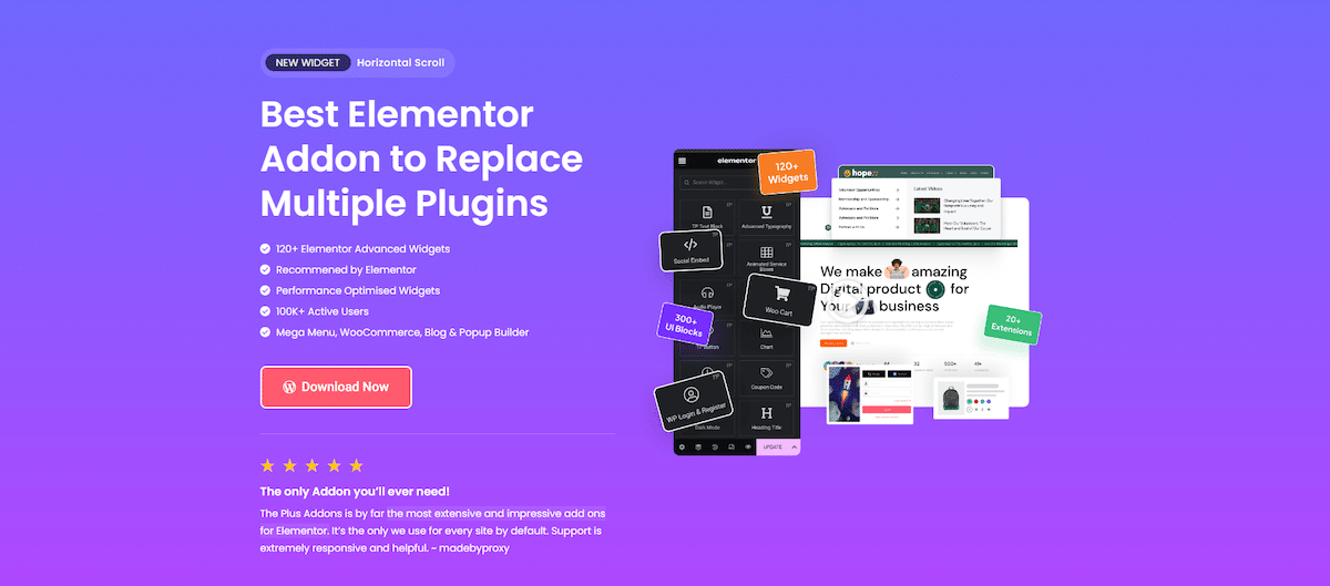 Plus Addons for Elementor homepage