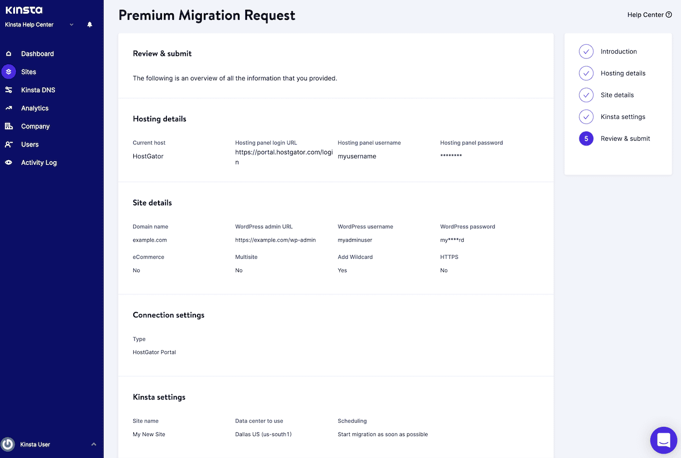 Gennemgå og indsend din premium-migreringsanmodning.