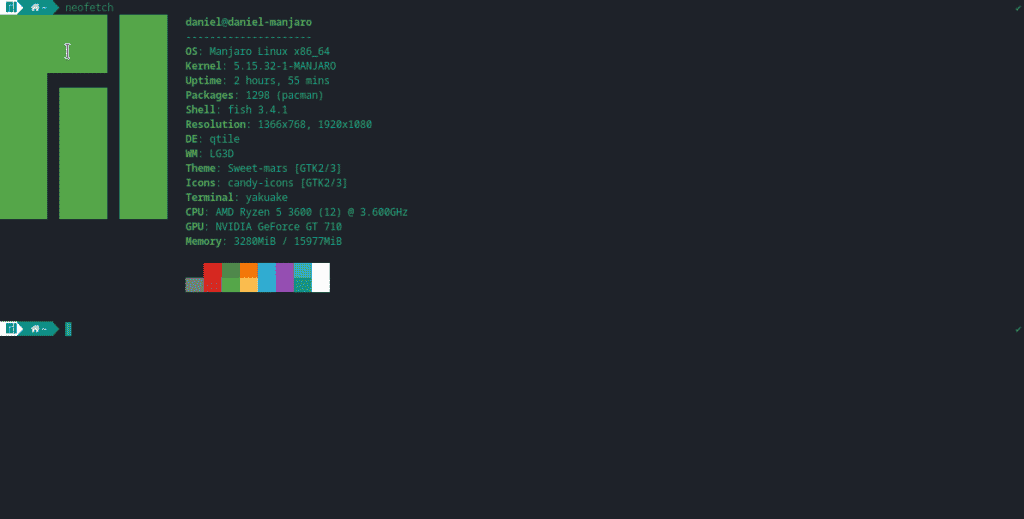  Manjaro Linux CLI mostrando el estado del sistema.