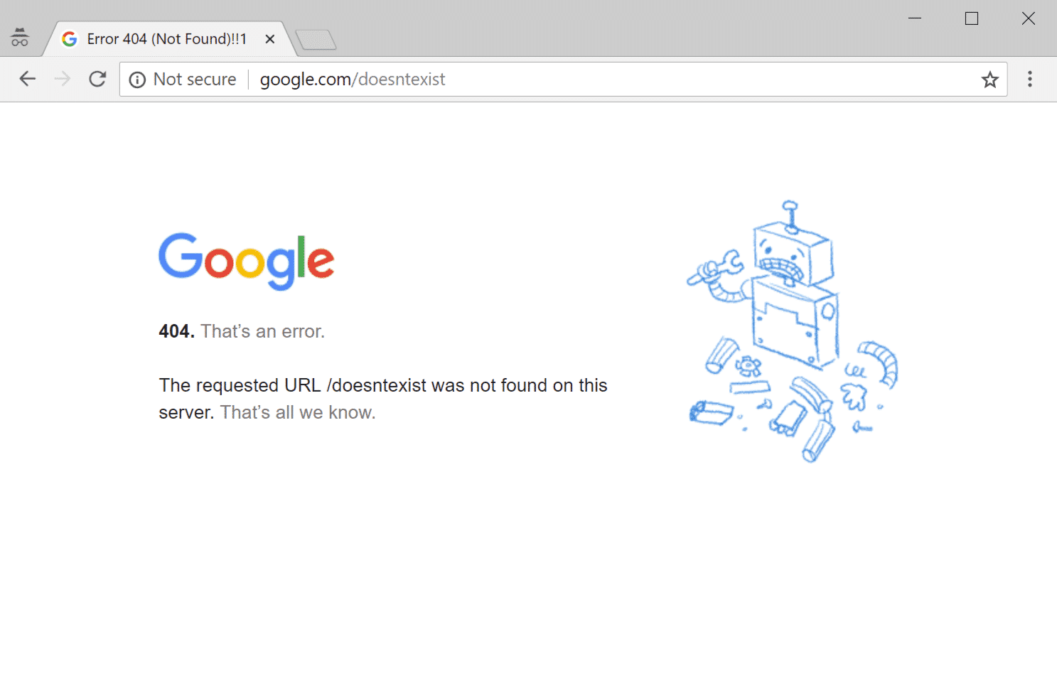 An example of a 404 error in Google