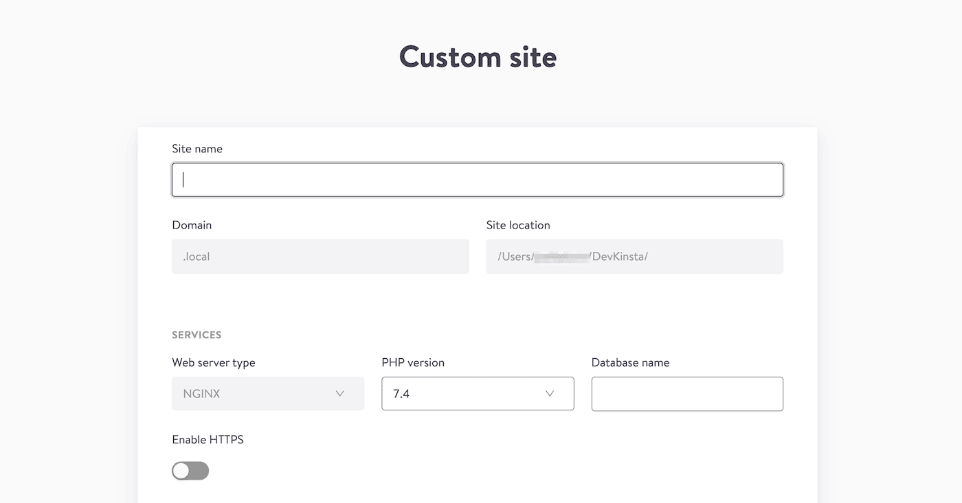 Fill in custom site details
