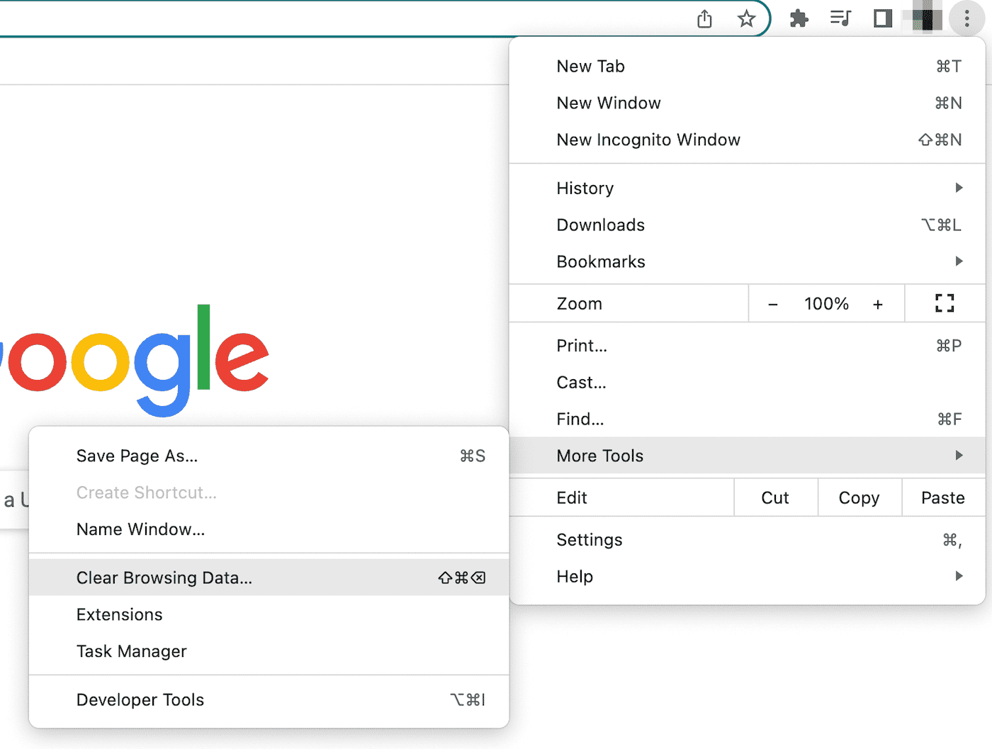 Clear browsing data in Chrome