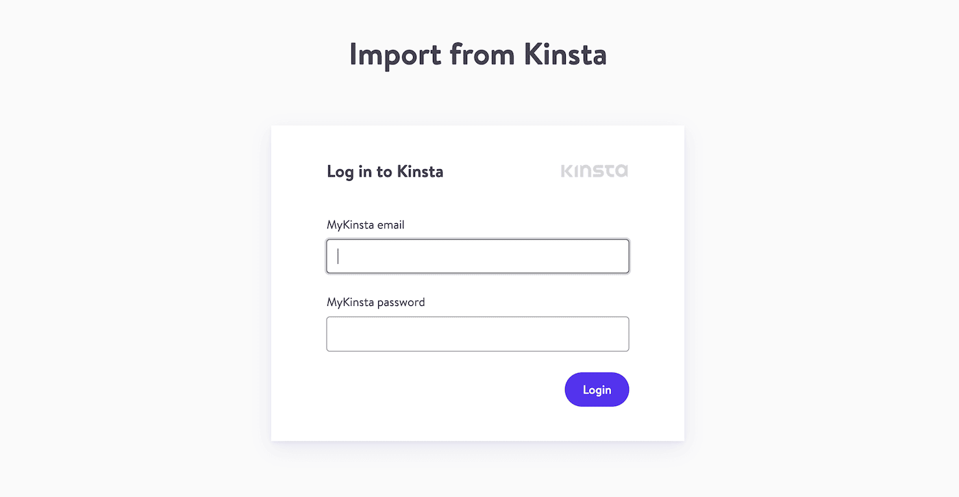 Melde dich mit deiner MyKinsta-E-Mail und deinem Passwort an, die dir vorliegen