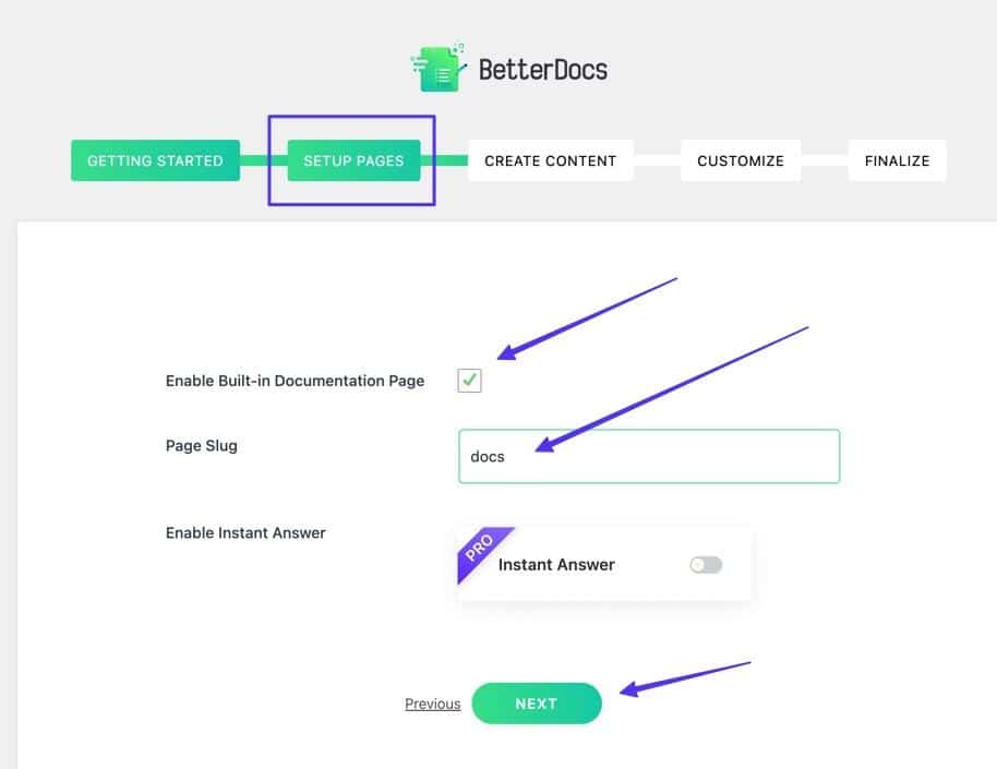 Activer la page de documentation intégrée