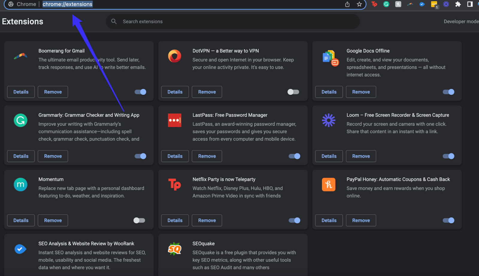 Je kunt gemakkelijk naar de hub voor Chrome extensies