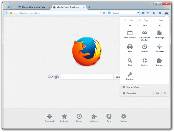 The hamburger menu on Firefox is on the upper right