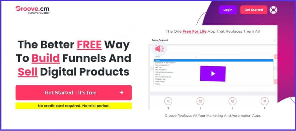Homepage di GrooveFunnels con il motto The Better Free Way to Build Funnels and Sell Digital Products
