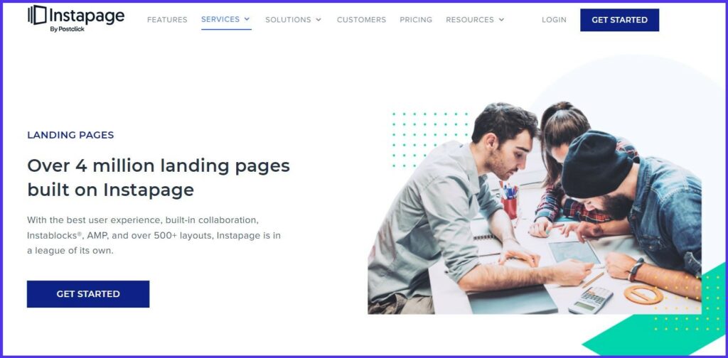 Pagina del servizio landing page del sito di Instapage