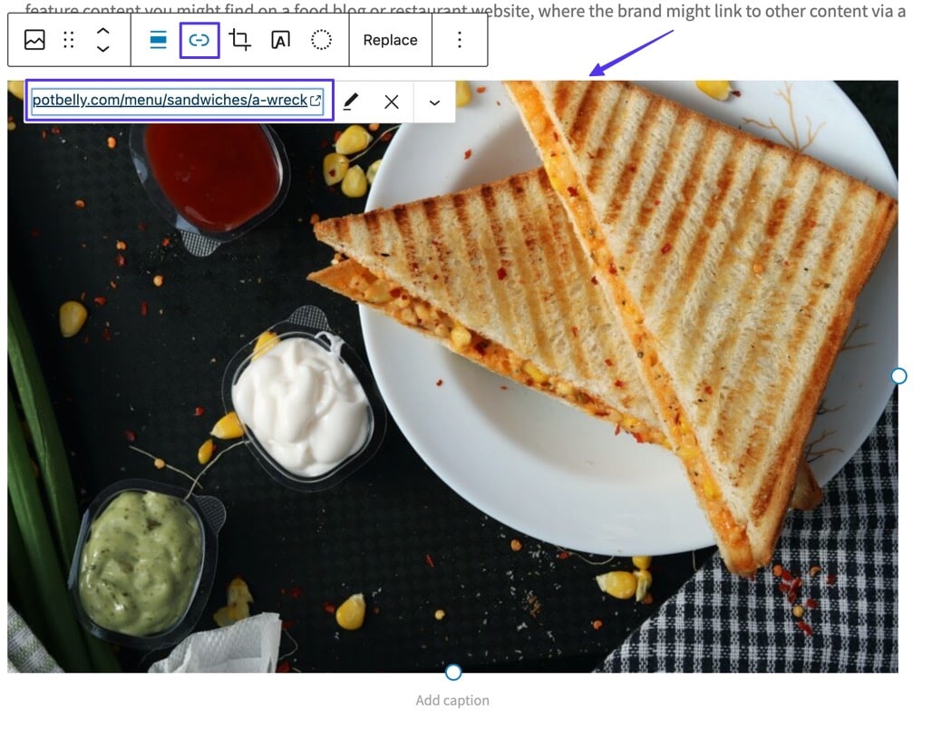 Een sandwichfoto op een website waarnaar gelinkt wordt